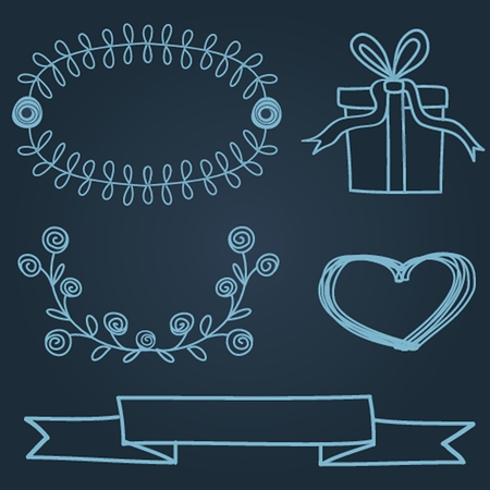 Set of different floral hand drawn vector victory laurel wreaths, banners and retro elements. Vector illustration for web, magazine or card designのイラスト素材