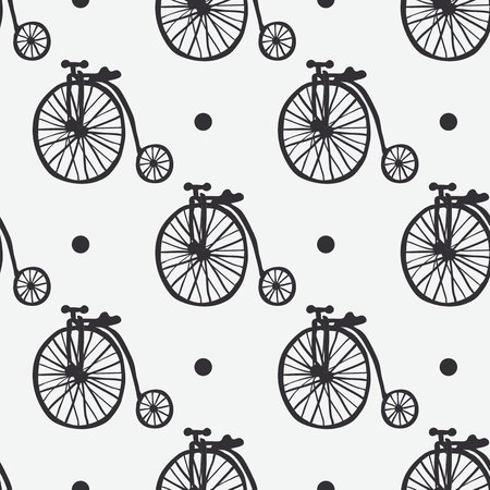 Hand retro drawn bicycles vector seamless patternのイラスト素材