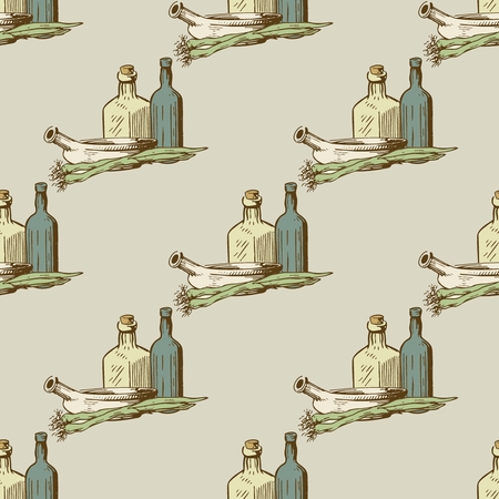 Seamless  with kitchen utensils and dishware in retro style.のイラスト素材