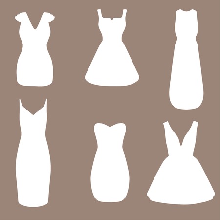 Set of woman white wedding  dresses. Fashion vector illustrationのイラスト素材