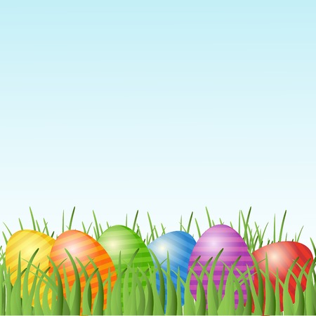 Easter card with eggs on green grass and place for your textのイラスト素材