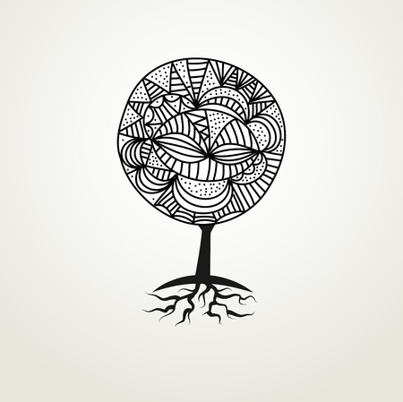 Decorative ornamental abstract doodle tree. Can be used as business poster, magazine cover, design layout template. flyer or cover design. Vector illustration.のイラスト素材