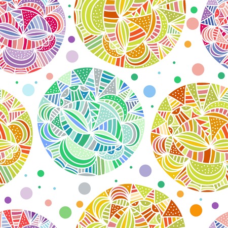Hand drawn abstract doodle background. Seamless vector pattern with multicolored spheresのイラスト素材