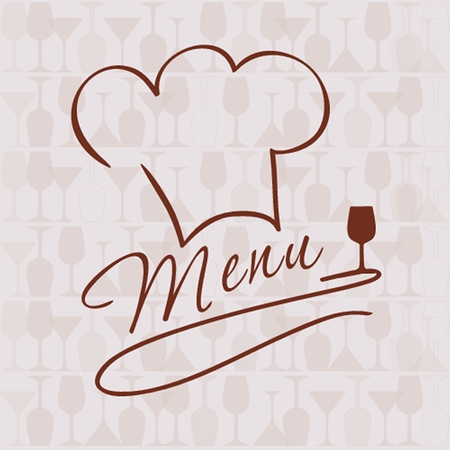 Restaurant and bar menu list. Vector illustration of chief hat and wine glasses.のイラスト素材