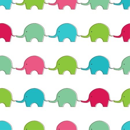 Seamless background with cute elephants in bright colorsのイラスト素材