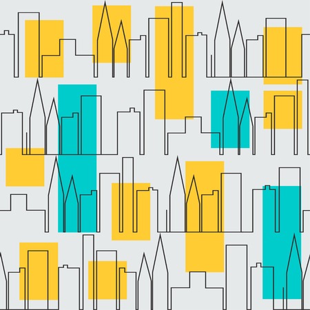 Seamless pattern with city houses in black and whiteのイラスト素材