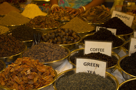 Different tea flavors found in flea market, Goa, India.の写真素材