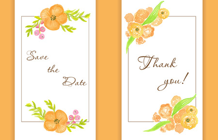 Wedding card with peach peonies . Watercolor painted vector card.のイラスト素材