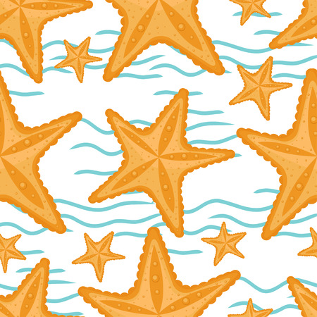 Background with waves and starfish, seamless sea patternのイラスト素材