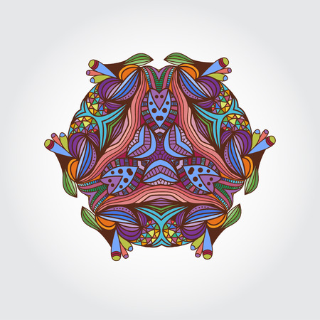 Mandala hand drawn multicolored element. Vintage circle floral elements. Islamic, Arabic, Indian, Asian culture element. Can be used for logo.のイラスト素材