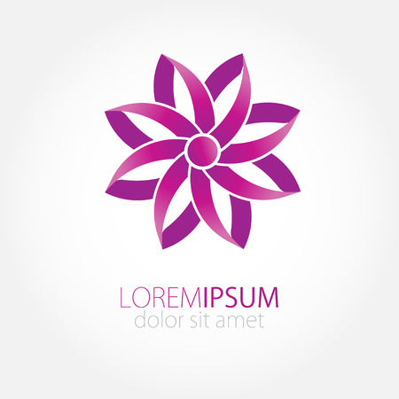 Abstract flower from violet paper ribbons. Vector logo sign for beauty businessのイラスト素材
