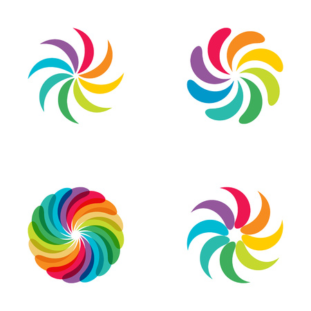 Bright  colors rainbow flower logo set.  Abstract flower logotypeのイラスト素材