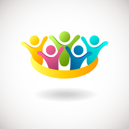 Abstract people logo, sign, icon. Blue, pink, green and yellow people symbols. Vector concept for social network, team work, business company, partnership, friends, family and otherのイラスト素材