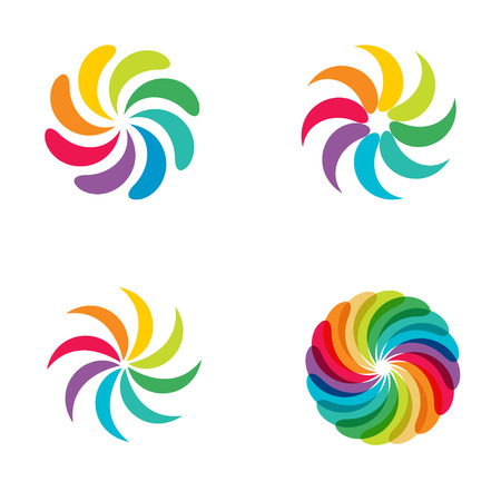 Bright  colors rainbow flower logo set.  Abstract flower logotypeのイラスト素材