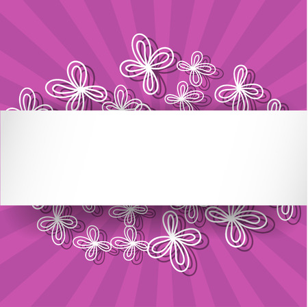 Violet rays background with abstract white flowers and place for textのイラスト素材