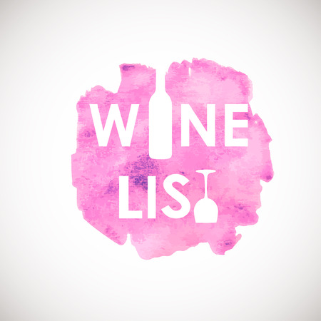 Pink watercolour painted  banner with a bright spot and Wine List text. Artistic vector graphicのイラスト素材