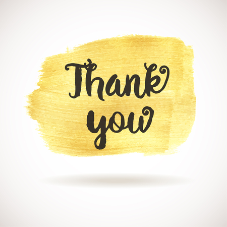 Thank you. Inspirational motivational quote. Vector ink painted lettering on gold watercolor background. Banner with phrase for poster, tshirt, banner, card and other design projects.のイラスト素材