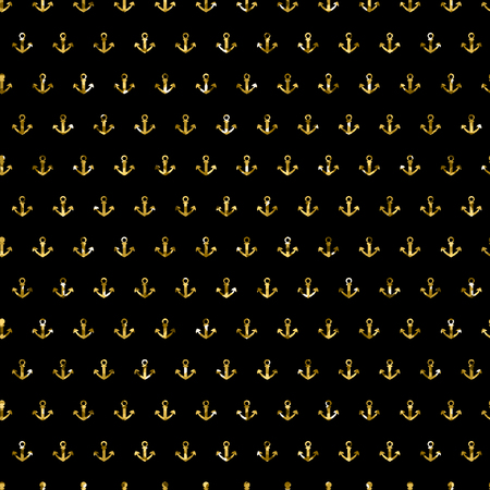 Vector seamless pattern with gold glitter anchors. Bright fashion texture.のイラスト素材