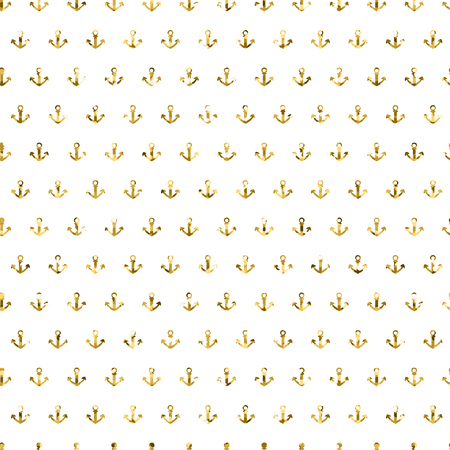 Vector seamless pattern with gold glitter anchors. Bright fashion texture.のイラスト素材