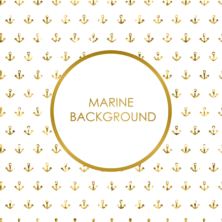 Vector marine background with gold glitter anchors.のイラスト素材