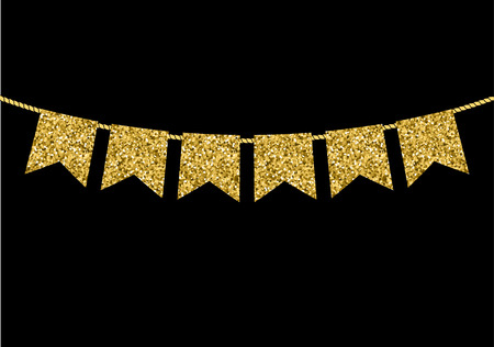 Gold flag  garlands made of gold glitter texture.のイラスト素材