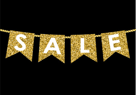 Gold flag  garlands made of gold glitter texture.  Sale bannerのイラスト素材