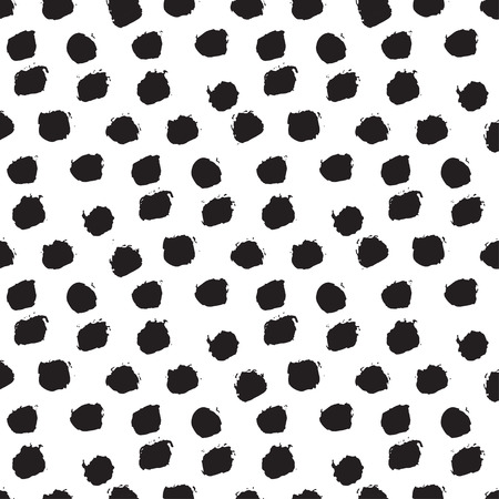 Seamless ink brush painted polka dot pattern. Vector illustration. Black and white grunge pattern. Can be used for tags, flyers, banners, web, print, textile and paper designsのイラスト素材