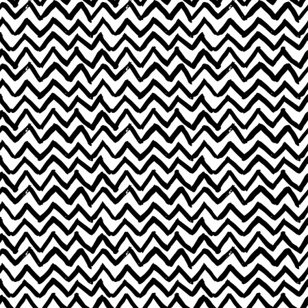 Vector seamless pattern. Abstract background with zigzag brush strokes. Hand drawn texture. Black and white grunge pattern. Can be used for tags, flyers, banners, web, print, textile and paper designsのイラスト素材