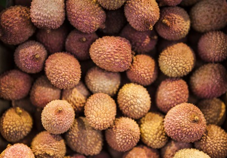 Ripe delicious fresh litchi fruits, close-upの写真素材