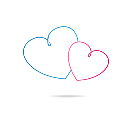 Two pink and blue heart on white background. Hearts line art vector illustration.のイラスト素材