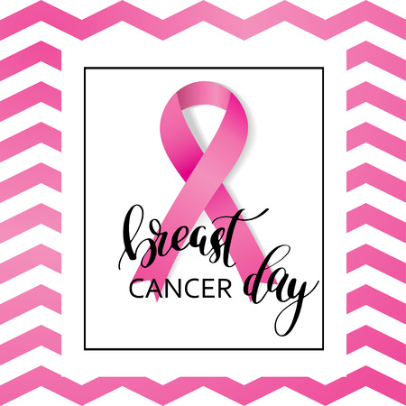 Breast Cancer Awareness pink silk ribbon symbol with lettering phrase Breast Cancer Day .のイラスト素材