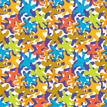 Bright Camouflage Seamless Pattern for boys clothing. Abstract green, blue, orange and yellow elements seamless backgroundのイラスト素材