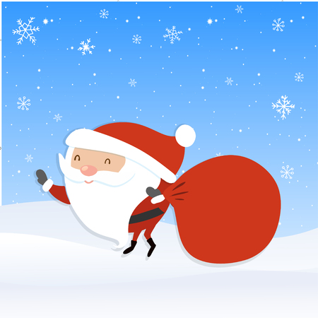 Santa Claus with big red sack. Santa holding presents bagのイラスト素材