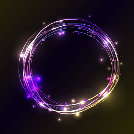 Abstract light circles background. Vector illustration. Blue and violet light frame with place for your textのイラスト素材