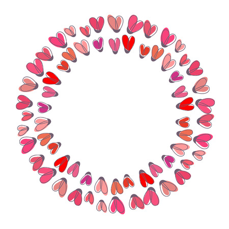 Valentine greeting card with circle wreath from small pink and red hearts. Valentines day vector illustrationのイラスト素材