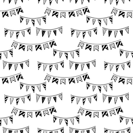 Bunting party flags garland seamless vector pattern. Good idea for birthday party, wedding celebration, wrapping paper, textile, wallpaper, arrival baby card and otherのイラスト素材