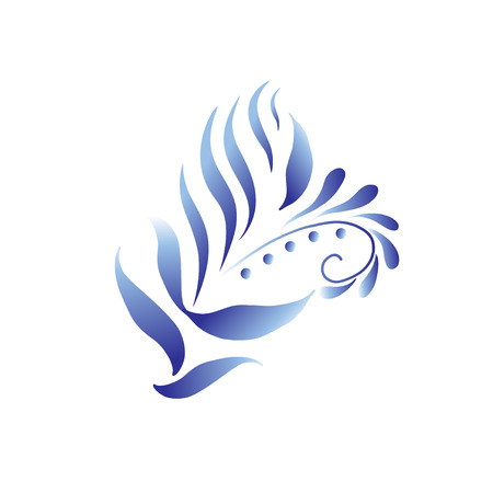 Blue and white floral element in russian gzhel style. Folk vector decoration with flowers and leaves for web and print design.のイラスト素材