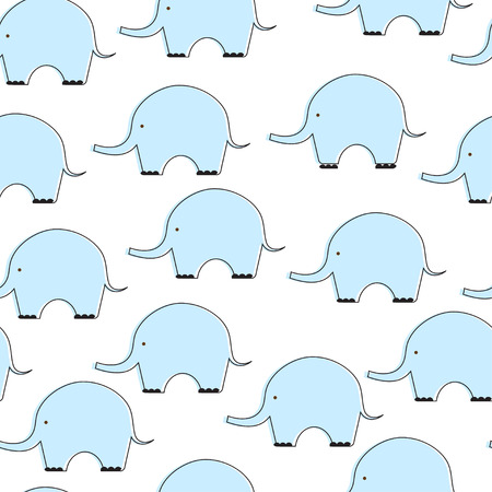 Cute blue flat style elephant pattern. Vector seamless background with baby boy color elephants silhouette. Sweet background for baby and children clothing and wallpaper. Pastel colors printのイラスト素材