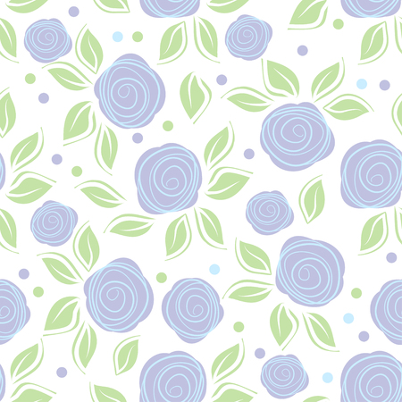 Romantic background with cute roses on white background. Cute vintage floral pattern. Vector illustration with painted flowers. Seamless pattern for textileのイラスト素材
