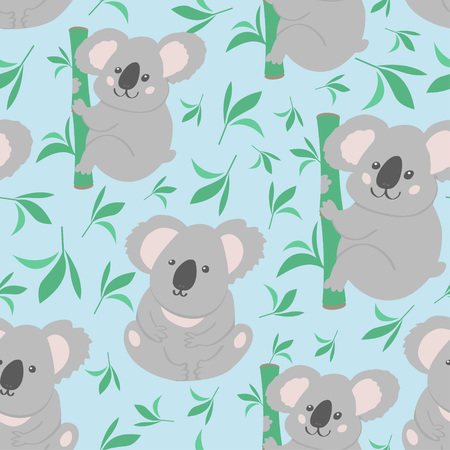 Cute bear koala doodle seamless pattern. Vector background with koalas can be used for baby taxtile, tshirt, wallpapers, posters and moreのイラスト素材