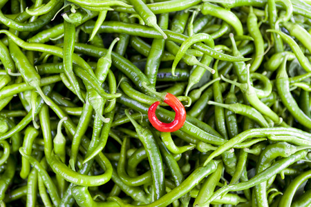 Green chilli peppers closeupの写真素材