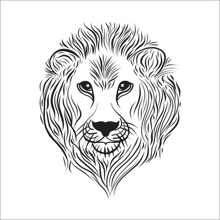 Lion head in black and white linear style vector illustration. Can be used for logo, poster, tshirt printのイラスト素材