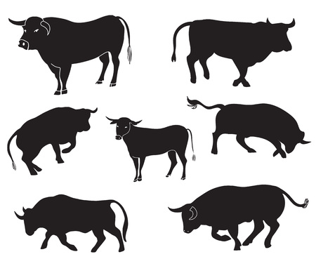 Bulls set silhouettes. Abstract bull on white backgroundのイラスト素材