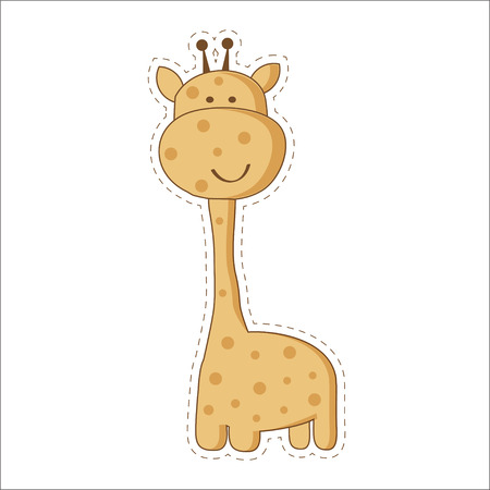 Cute cartoon little giraffe on white background. African animal wildlife vector illustration icon.のイラスト素材