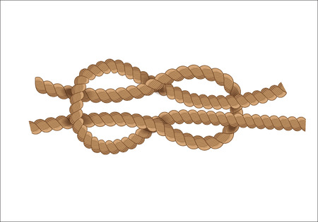 Nautical rope knot symbol. Silhouette vintage style. Beige brown knot on white background. Vector design.のイラスト素材