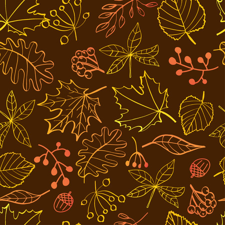 Autumn leaf seamless pattern. Bright colored leaves on dark background. Can be used for web, print, textile and other designのイラスト素材