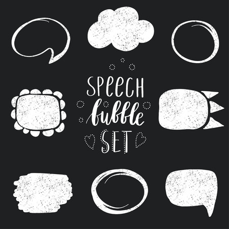 Set of hand-drawn speech and thought bubbles with place for text on black background. Vector illustration.のイラスト素材
