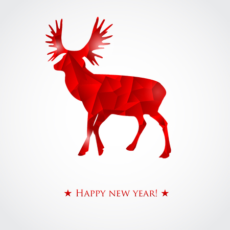 Merry Christmas red color abstract reindeer geometric composition. Modern vector Christmas and New Year card design templateのイラスト素材