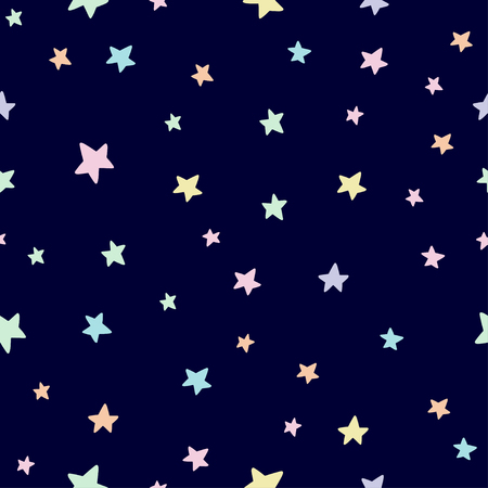 Cute star seamless pattern in pastel colors on dark background. Baby and child clothing, wallpapers, wrapping paper, textile vector desdign.のイラスト素材