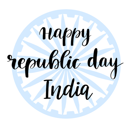 Black lettering text Happy Republic Day on triocolors indian flag background. India Holiday designのイラスト素材